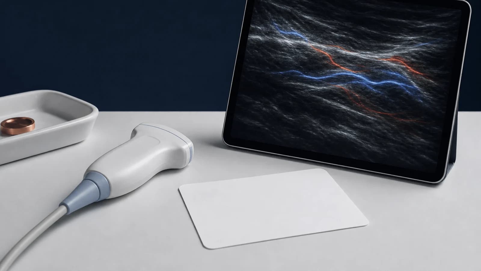 Minh họa đầu dò siêu âm và tín hiệu Doppler dùng trong lập bản đồ mạch máu
