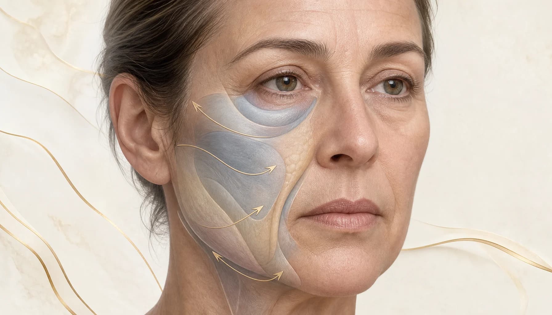 Illustration of connected lower eyelid, midface and lower-face ageing zones
