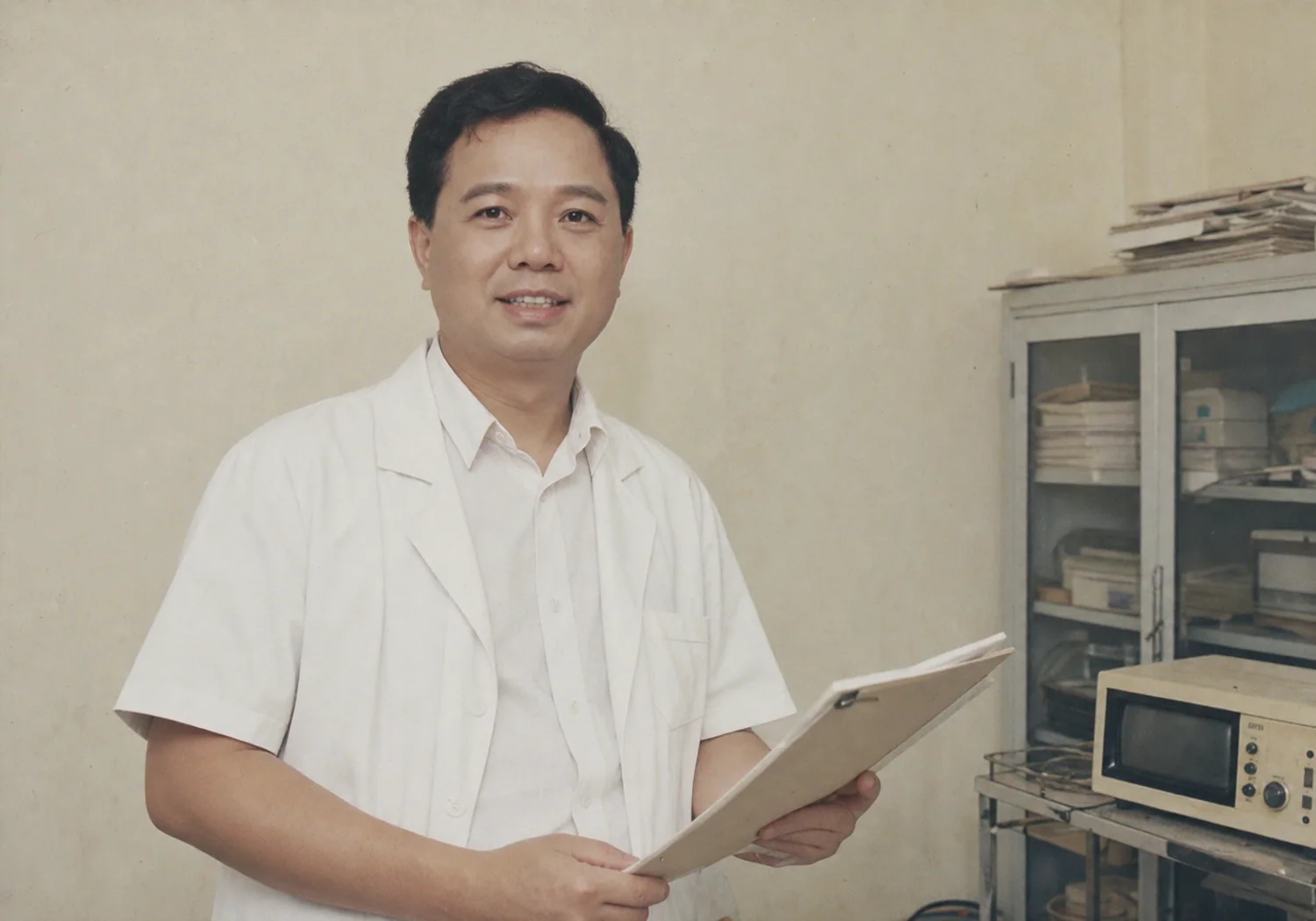 Bác sĩ Nguyễn Minh Hải thời trẻ trong không gian phòng khám thẩm mỹ Hà Nội năm 1994