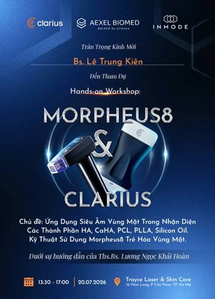 Thư mời BS. Lê Trung Kiên tham dự workshop Morpheus8 & Clarius ngày 20/07/2026 tại Hà Nội.